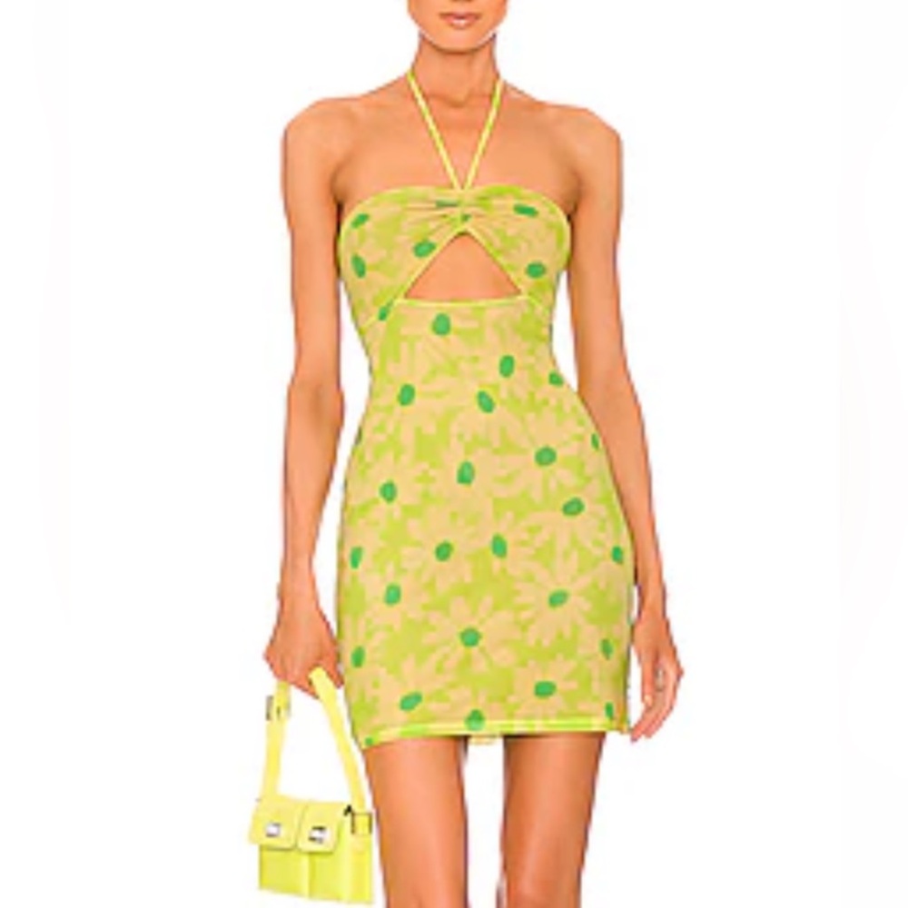 AFRM SAVON CUT OUT MINI DRESS IN LIME DAISY
